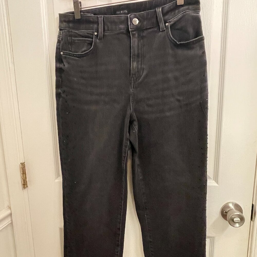 Talbots Black Side Seam Studded High Waist Relaxed Jeans size 10 P